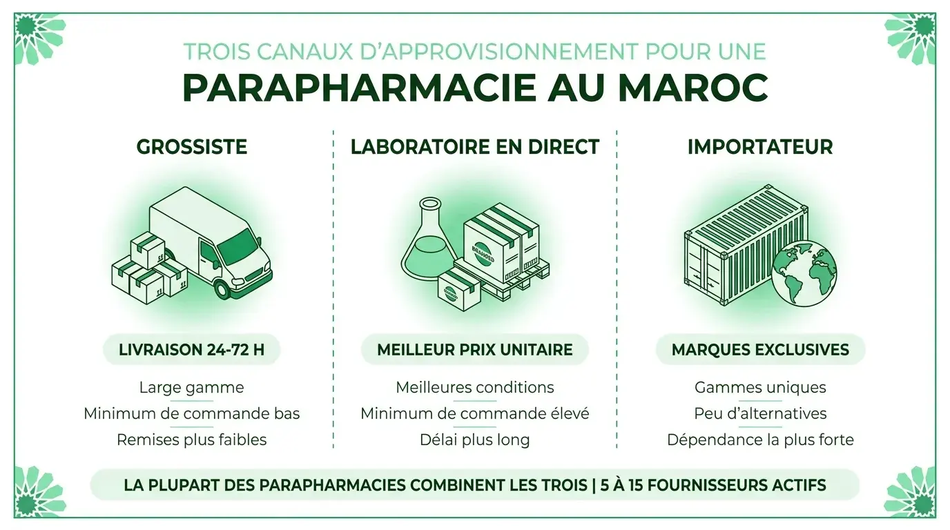 Les trois canaux d'approvisionnement d'une parapharmacie au Maroc et leurs conditions